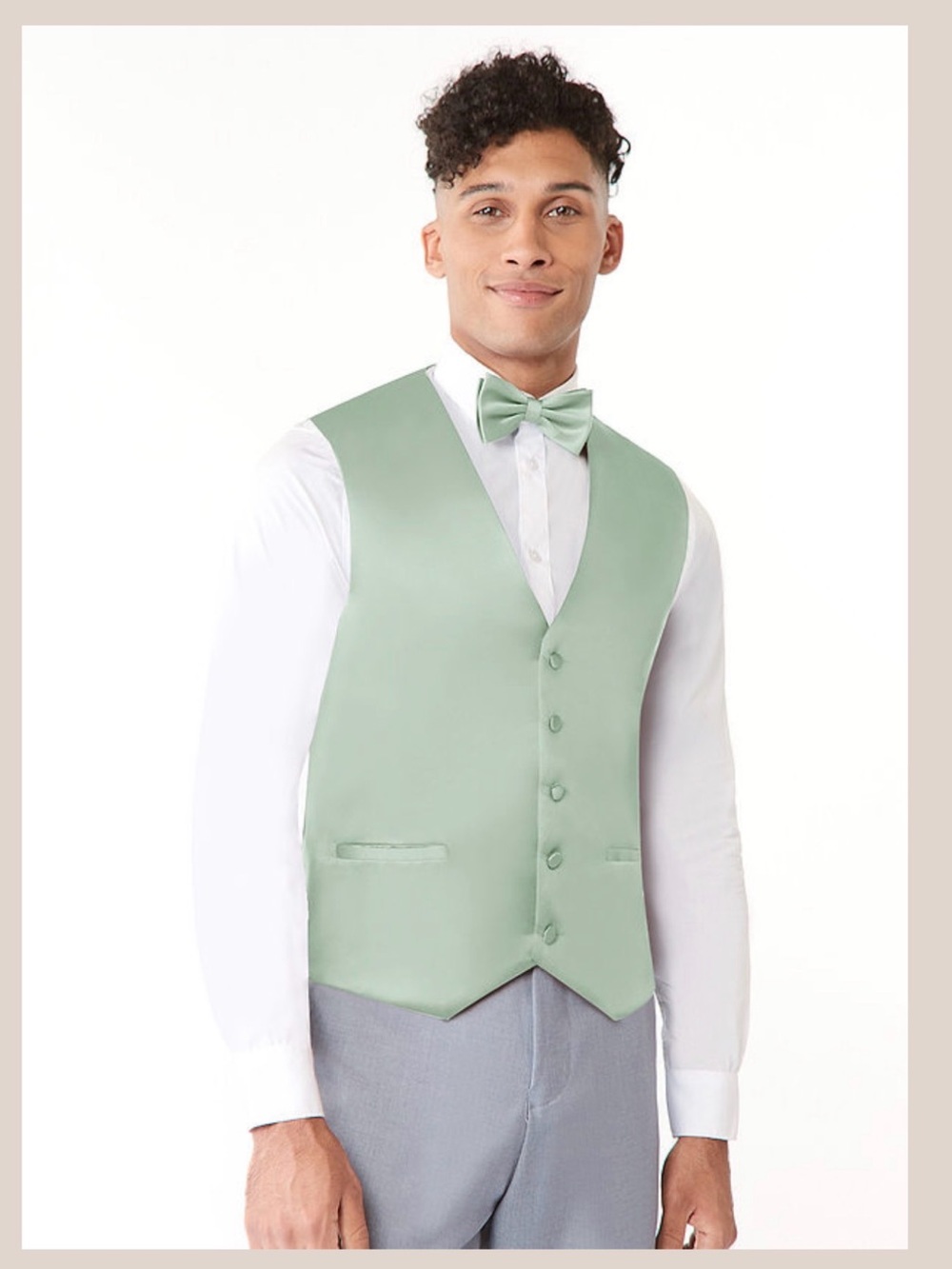 Men's Sage Green Satin Vest & Bow Tie Set NWT